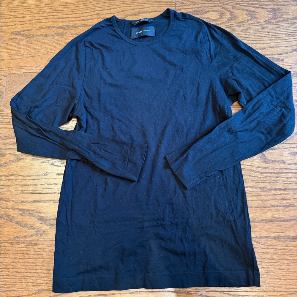 Wings + Horns Black Cashmere Long Sleeve Tee - Medium